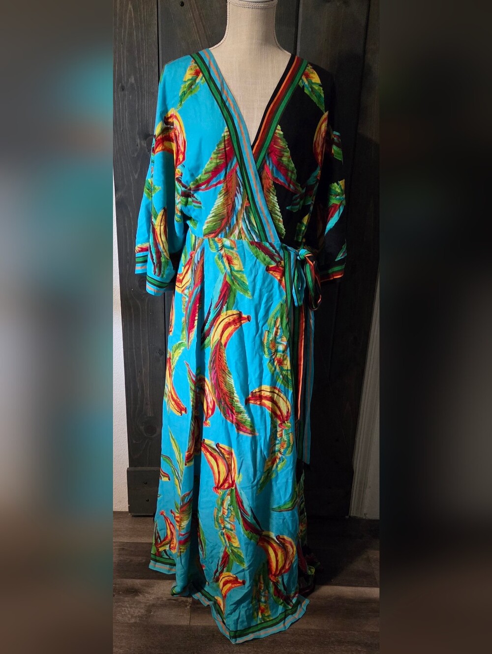 Farm Rio Mixed Banana Wrap Maxi Dress Size L